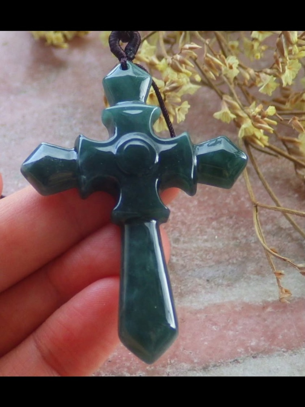 Hand-Carved Dark Green Cross Pendant Necklace - jadeite jade certificate